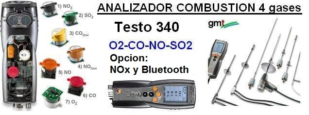 analizador gases combustion testo 340 NOx SO2 O2 CO gimateg