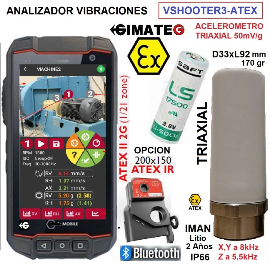 analizador vibraciones triaxial ATEX smartphone gimateg