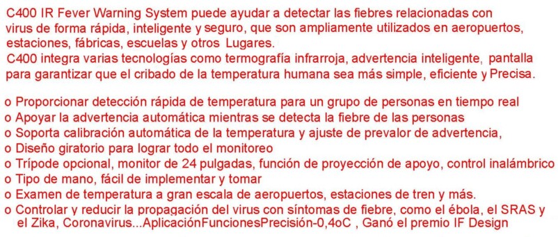 caracteristicas C400 termografica para fiebre gimateg